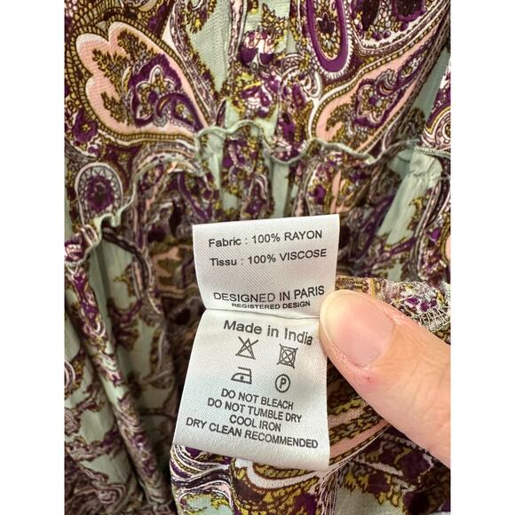 MISS JUNE | Paisley Maxi Dress Button Front Boho Long Sleeve Tiered Maxi | Large - Picture 7 of 7